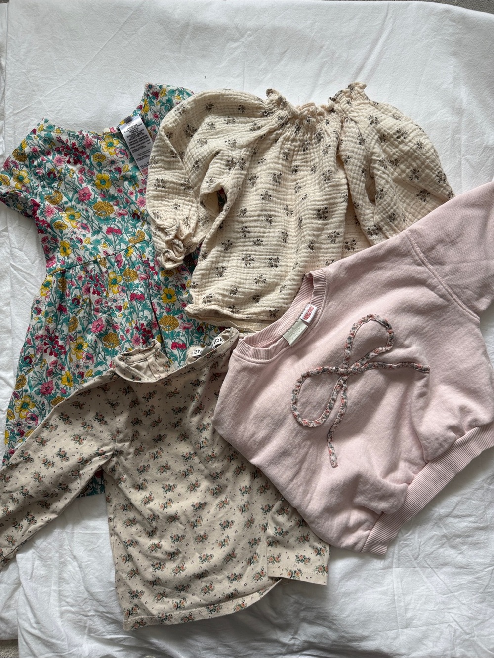 Jacadi Girls Pink Bow Sweatshirt with Floral Tops and Dress